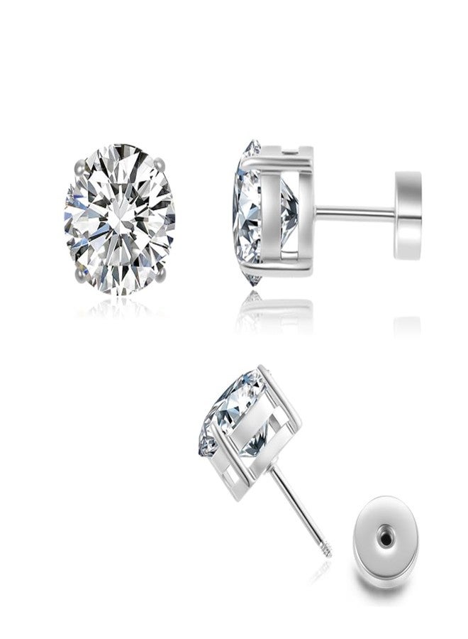 Renkovte Hypoallergenic Flat Back CZ Stud Earrings,Gold Plated Surgical Steel Secure Screw Back Cartilage Earrings for Women Men with Sensitive Ears | Multiple Piercing,8mm White CZ - Image 1